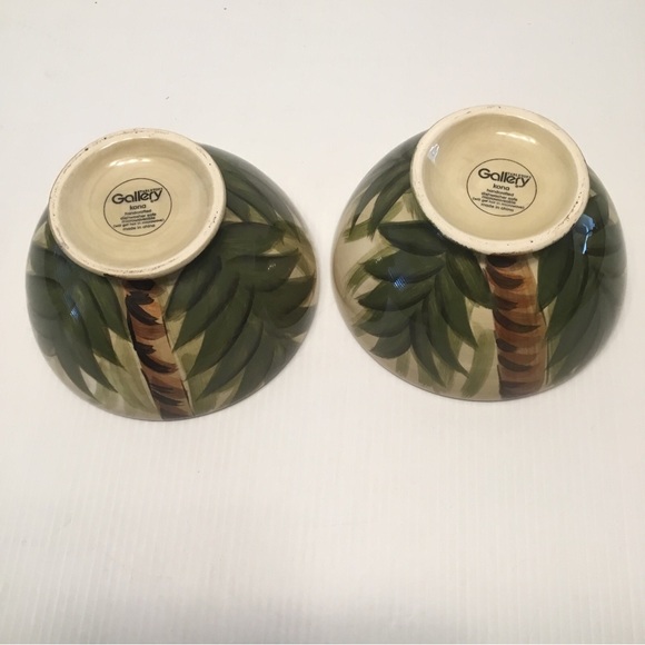 Tabletops Gallery KONA Footed Soup Cereal Bowls SET Of 2 Handcrafted Palm Tree - Picture 2 of 9